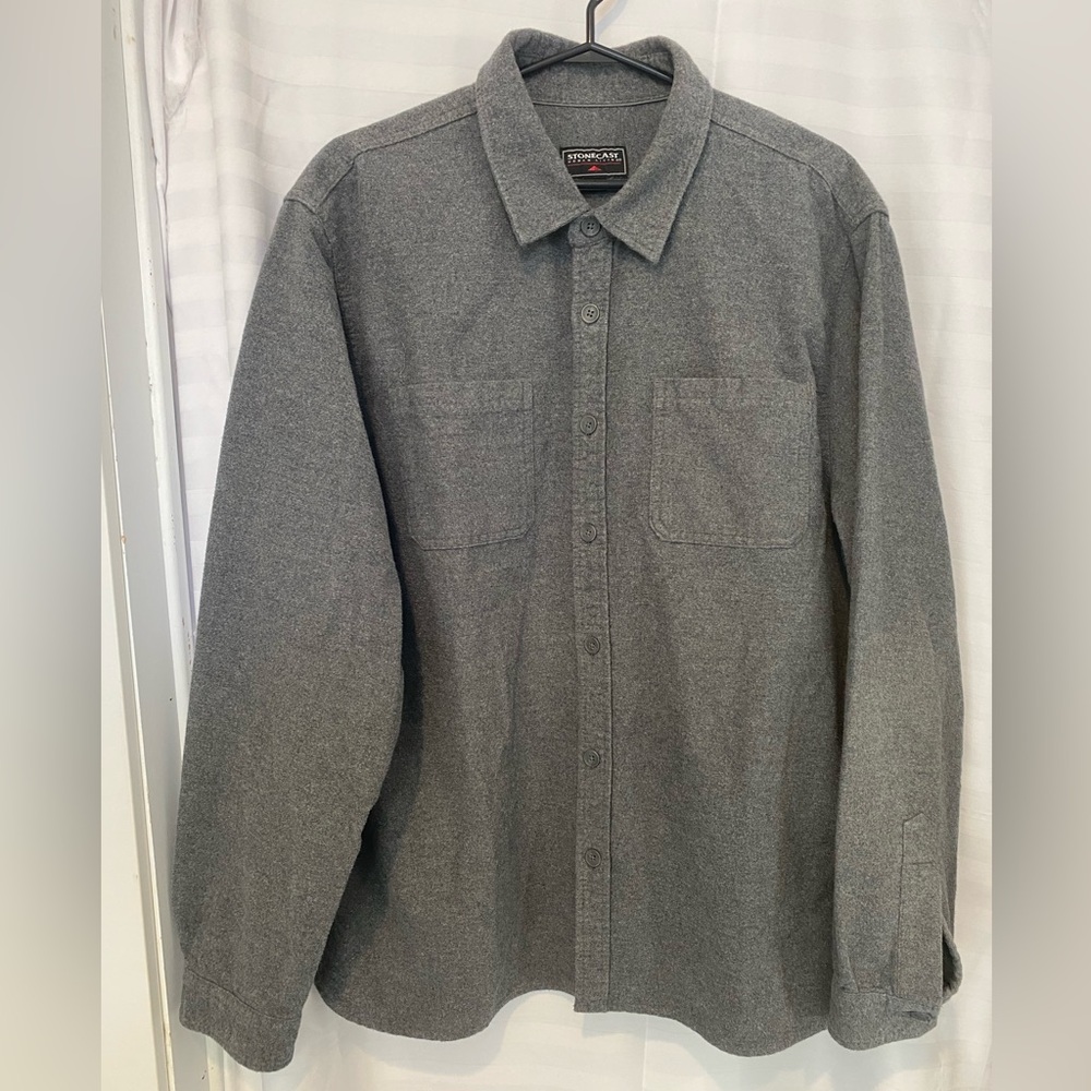 Stonecast Mens Soft Grey Casual 100% Brushed Cotton Flannel Button Up Shirt XXL